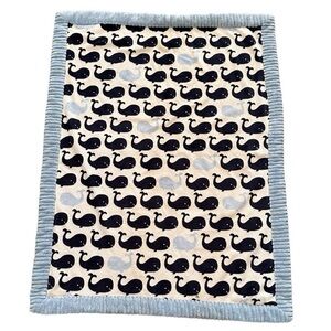HTF Koala Baby Navy White And Blue Whale Print Pattern Velour Sherpa Blanket 39”